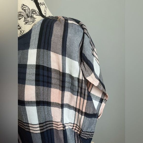 POSTMARK Anthropologie Multi-Color Mixed Fabric Plaid Jersey Top Womens Size M - Picture 2 of 7